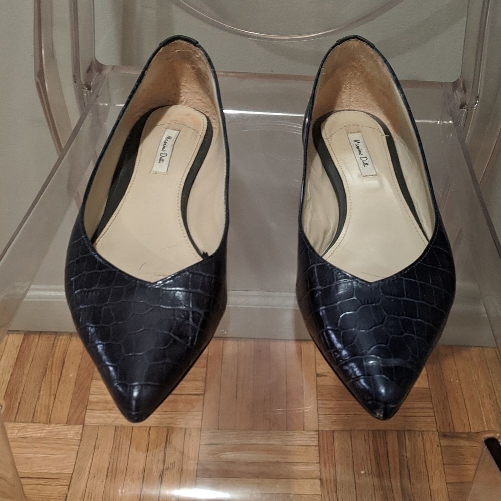 Massimo Dutti Blue/Black Croc-Embossed Flats